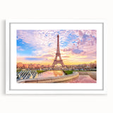 Textured art print of an abstract Paris skyline in muted gray tones on a framed white matte canvas, ideal for bedroom decor.