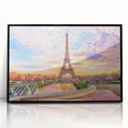 Large abstract wall art depicting a Parisian scene in muted black and white tones on a framed acrylic.