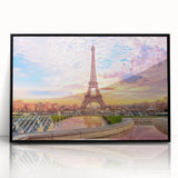 Large abstract wall art depicting a Parisian scene in muted black and white tones on a framed acrylic.