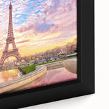 Extra large black wall art depicting a textured Paris scene with colorful highlights, ideal for living room decor.