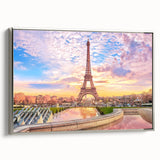 Landscape art painting of Paris with colorful art palette on silver-framed canvas, ideal for living room decor.