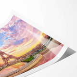 Extra large wall art featuring line art flowers over a Paris scenery, in muted earth tones.