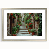 Extra large wall art depicting an abstract textured scenery of Provence, France in muted earth tones, framed in silver.
