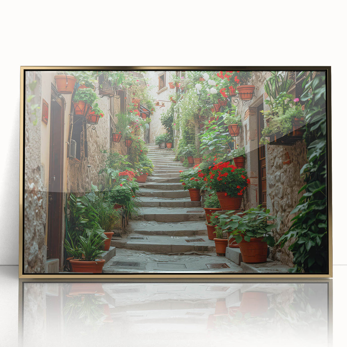 Art deco poster of Provence landscape in muted gold and green tones on acrylic, ideal for modern art wall decor.