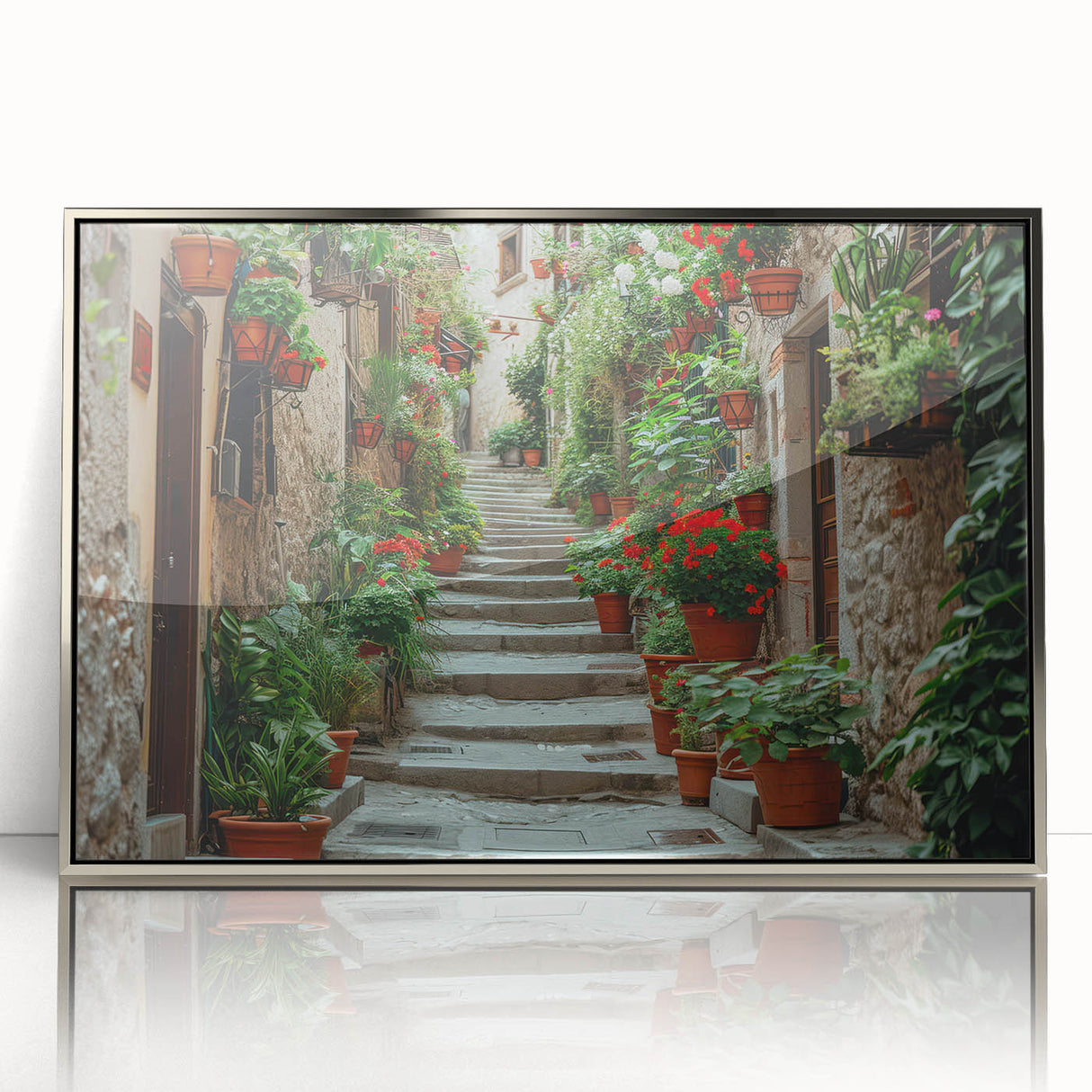 Large art print of a Provence landscape in muted earth tones on a framed acrylic, suitable for modern nursery decor.