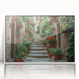 Mid-century modernist art depicting a serene Provence landscape on a white-framed acrylic, featuring soft pastel colors.