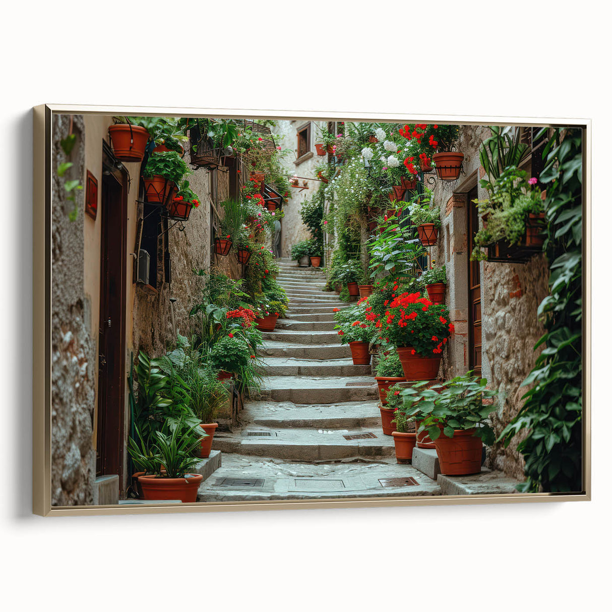 Framed canvas depicting a vintage-style landscape of Provence with muted earth tones, ideal for bedroom wall art.