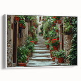 Vintage poster art of a Provence landscape on a framed canvas, featuring colorful art with a black border.