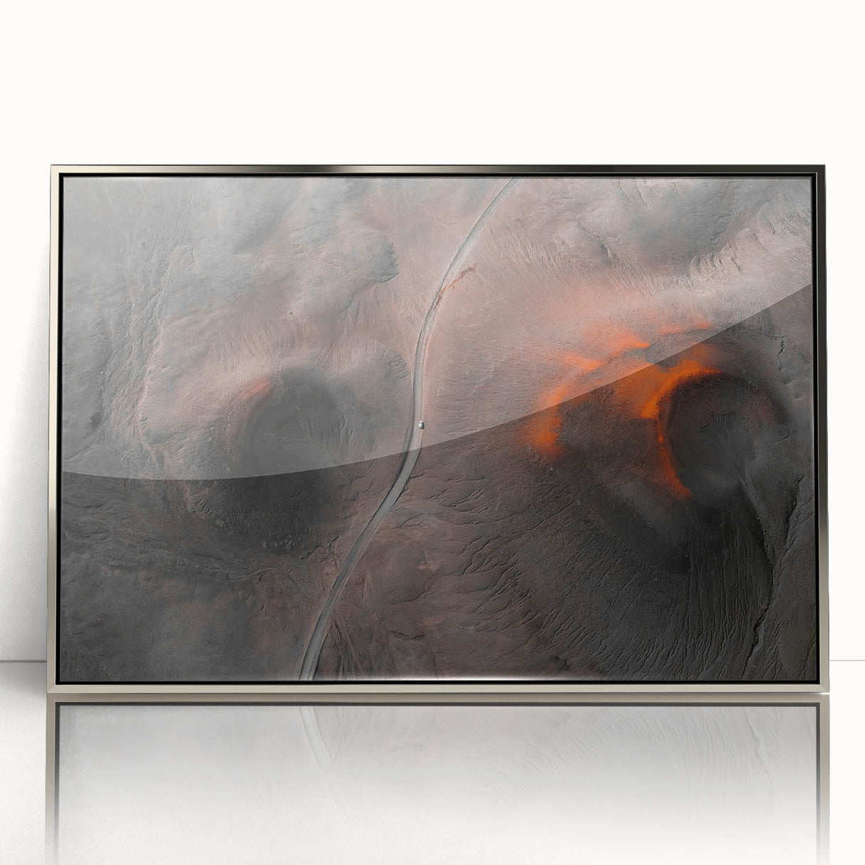 Framed acrylic print of a serene Icelandic landscape in muted green and blue tones, ideal for modern art wall decor.