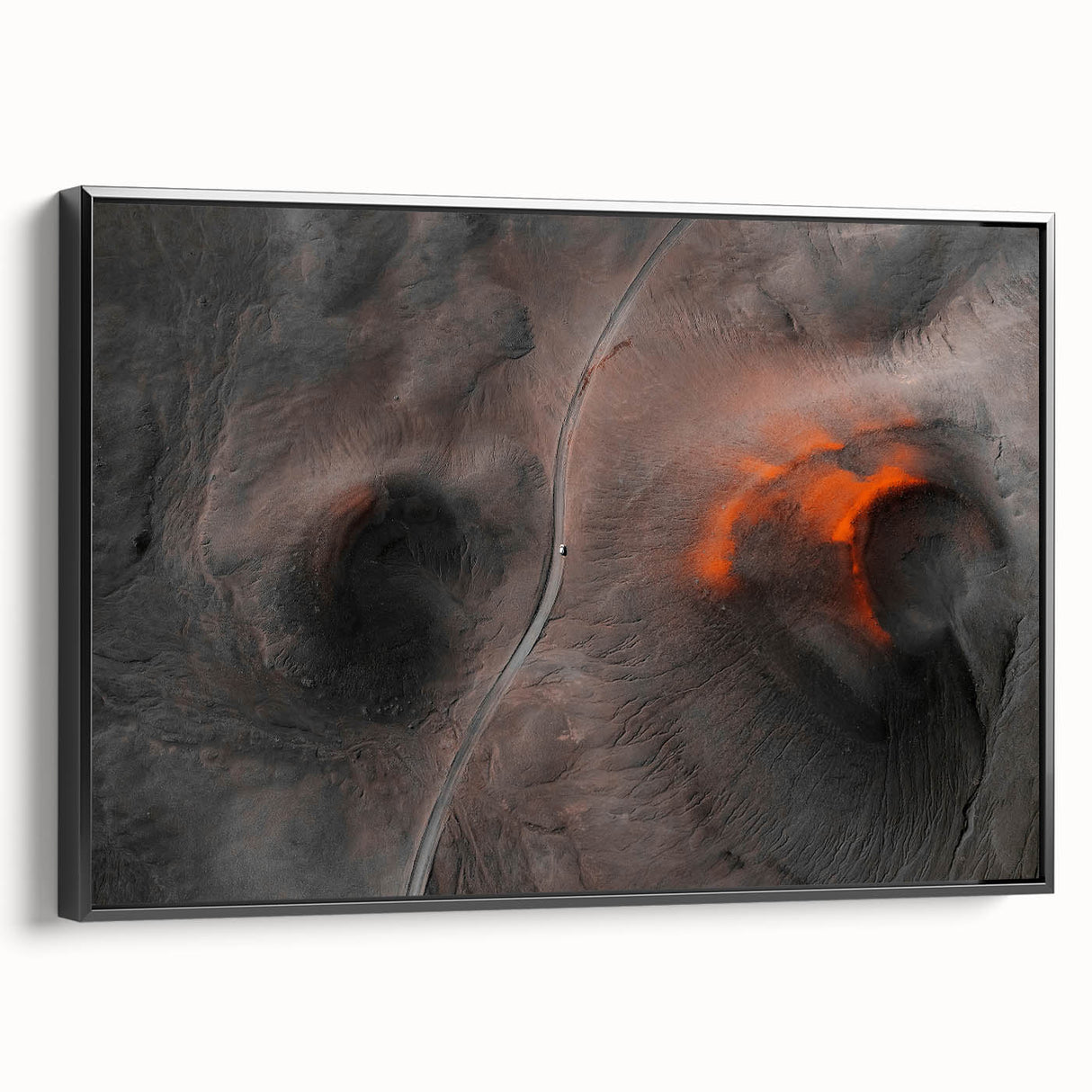 Black and white framed canvas of a vintage Icelandic landscape, ideal for bedroom wall decor.