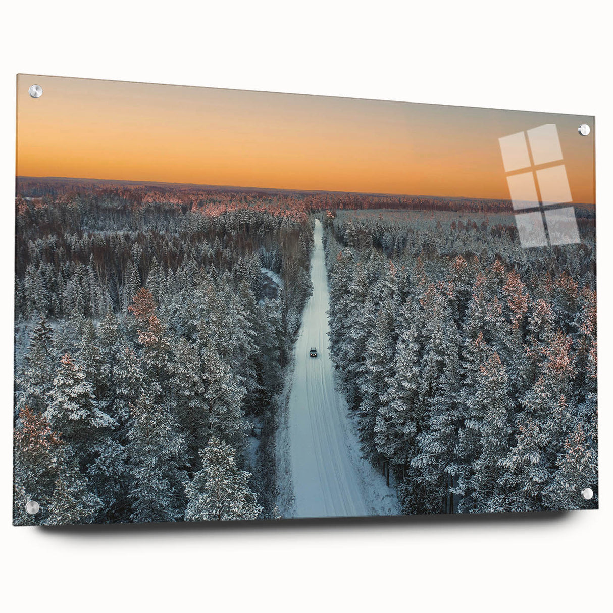Large abstract wall art depicting a European scenery in Latvia, rendered in muted earth tones on acrylic glass.