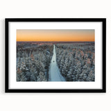 Extra large abstract art print of a colorful European scenery in Latvia, textured with vibrant hues, framed with a black mat.