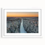 Textured abstract art print of a European scenery in muted earth tones on a white framed canvas, ideal for bedroom art.
