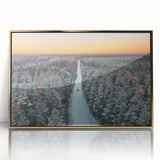 Mid-century modernist art of a European landscape in muted gold and blue tones, framed acrylic, ideal for nursery wall art.