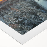 Art deco poster featuring a scenic European landscape in muted earth tones on a rolled canvas, ideal for dining room decor.