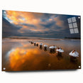 Acrylic print of a European landscape in muted green and blue tones, ideal for dining room decor.