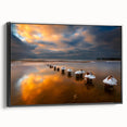 Black and white vintage poster art of a Lithuanian landscape on framed canvas, ideal for bedroom wall decor.