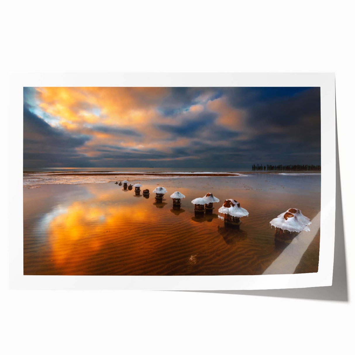 Serene Lithuanian landscape on rolled print, featuring soft pastel colors, perfect for art wall dining room.