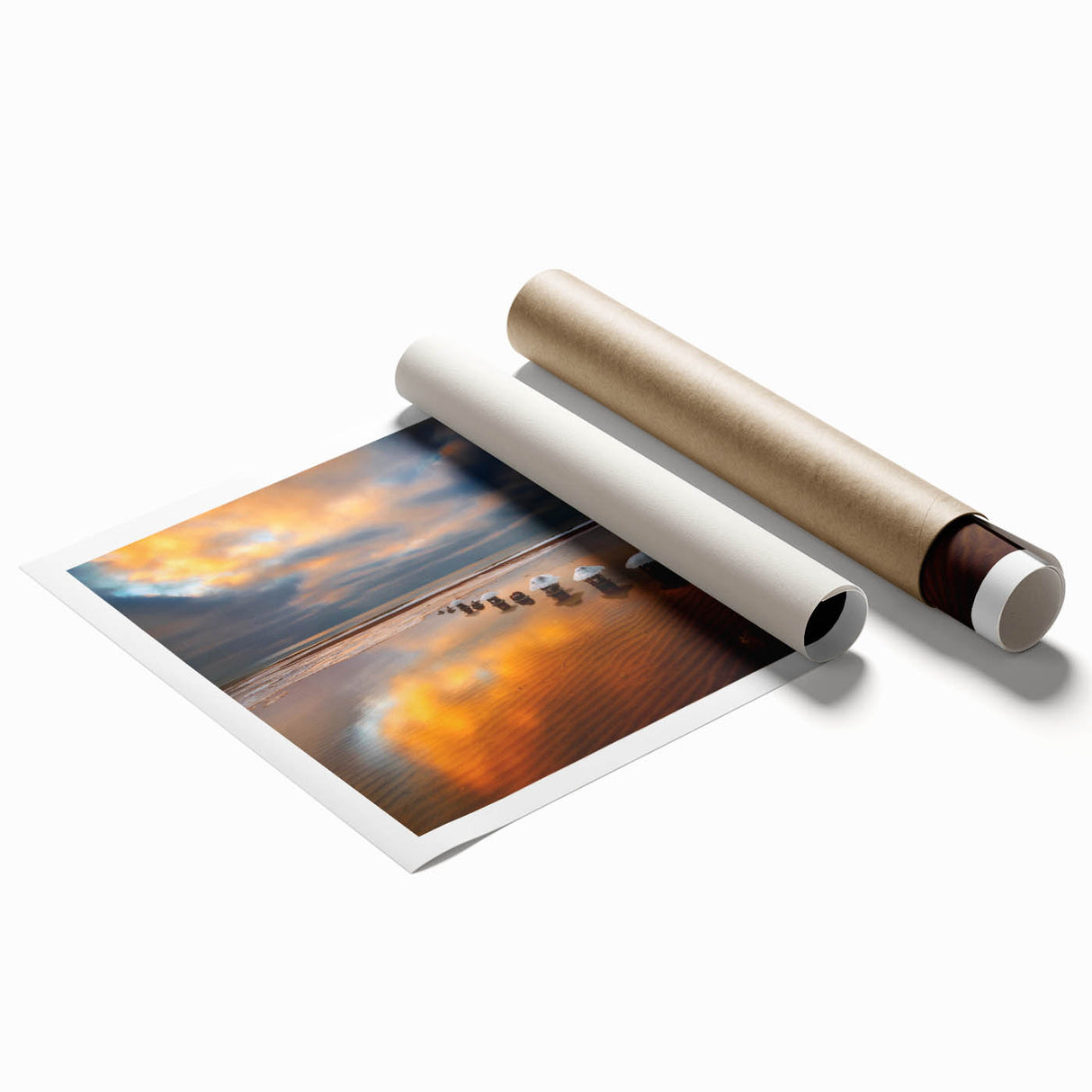 Extra large rolled print of a serene Lithuanian landscape with soft floral elements in muted green and blue tones.