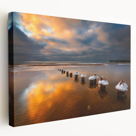 Large canvas print of a scenic Lithuanian landscape in muted earth tones, ideal for kitchen wall art.