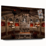 Large abstract wall art depicting a Barcelona cityscape in muted earth tones on acrylic glass.