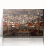 Large art print of Barcelona skyline in muted gray tones on a framed acrylic, ideal for modern art wall decor.