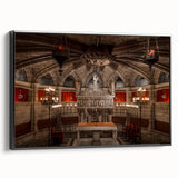 Black and white framed canvas of a vintage Barcelona landscape, ideal for bedroom wall decor.