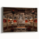 Landscape art painting of Barcelona with colorful elements and vintage poster style, framed in silver.