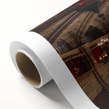 Art Deco poster of Barcelona scenery on rolled canvas, with pastel colors, ideal for nursery wall art.