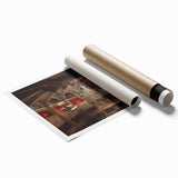 Extra large rolled print of Barcelona scenery with floral accents in pastel shades.