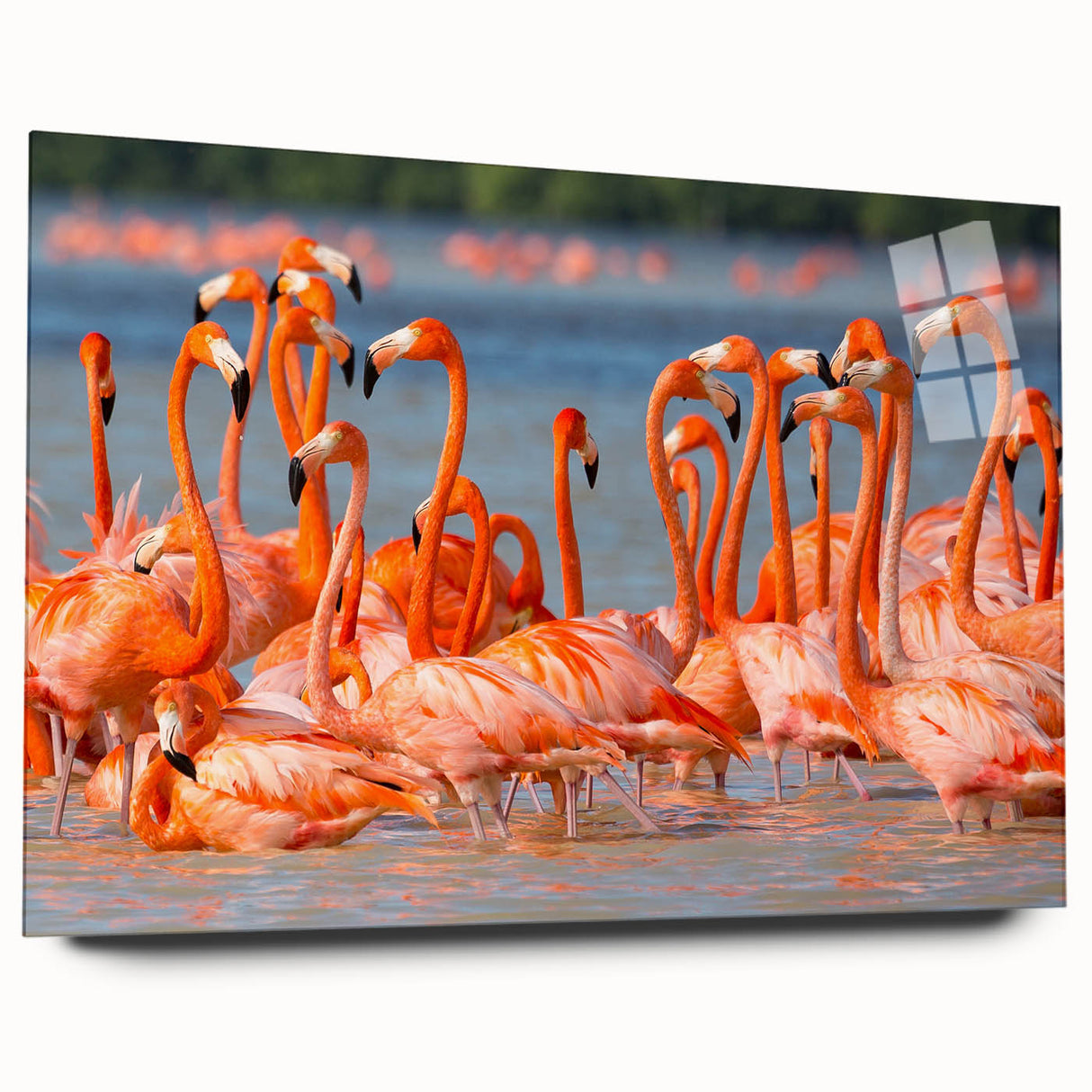Large abstract wall art depicting a Yucatan scenery in vibrant hues on acrylic glass, ideal for bedroom or dining room decor.