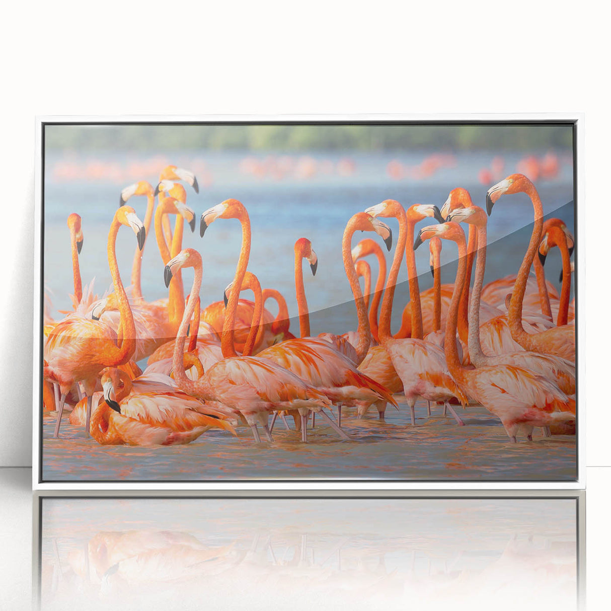 Art deco poster of Yucatan, Mexico scenery in muted colors on white-framed acrylic, ideal for modern art wall decor.