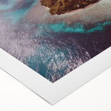 Art deco poster of a serene Fiji beach scene in pastel shades, on rolled canvas, suitable for dining room wall art.