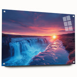 Large abstract wall art of a South American scenery in vibrant colors on acrylic glass.