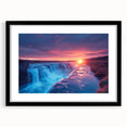 Extra large abstract art print of vibrant, colorful scenery, textured style on black framed canvas.
