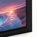 Close-up of black wall art featuring a textured, colorful Argentine scenery on a framed canvas, ideal for living room decor.