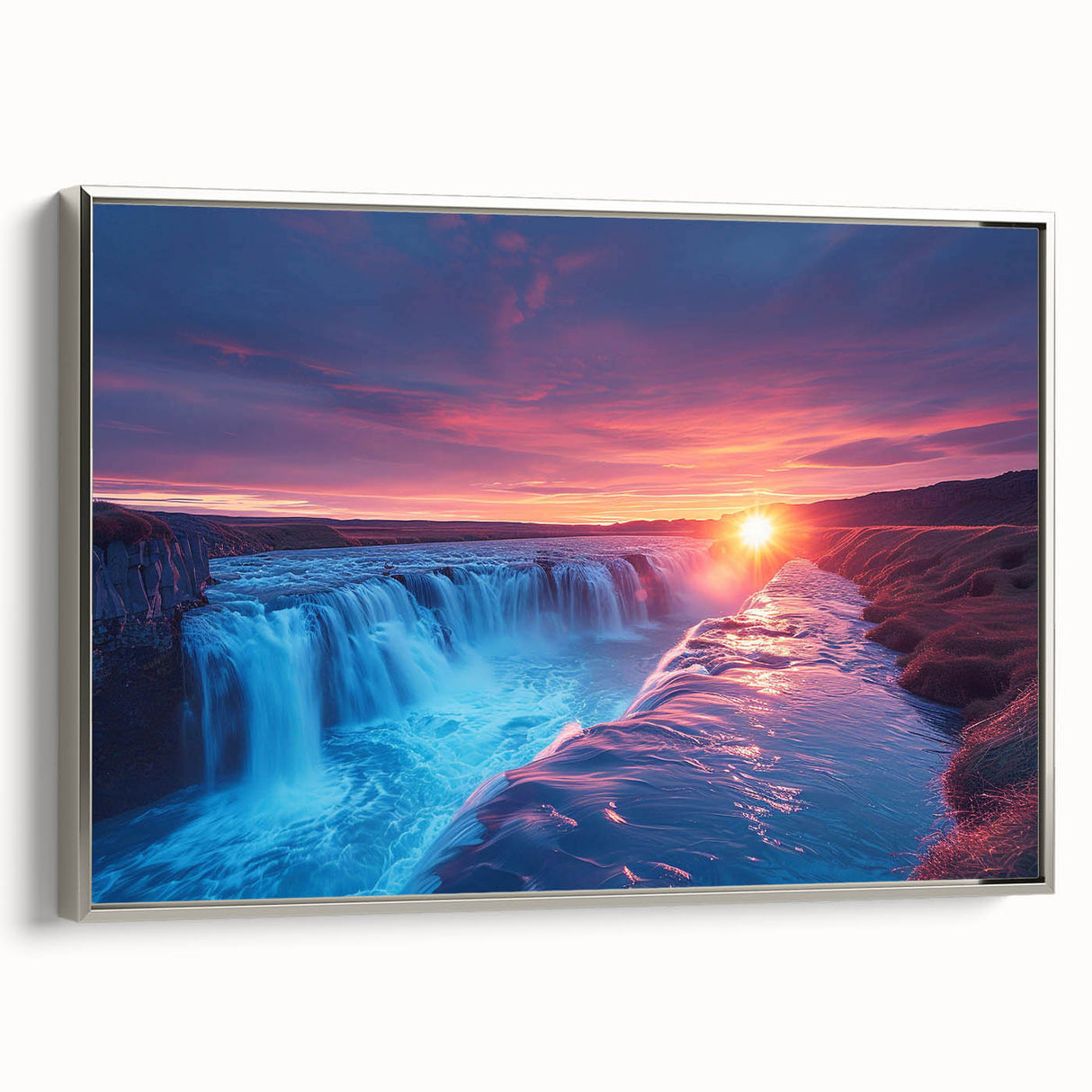 Landscape art painting of an Argentine scenery on a silver-framed canvas.