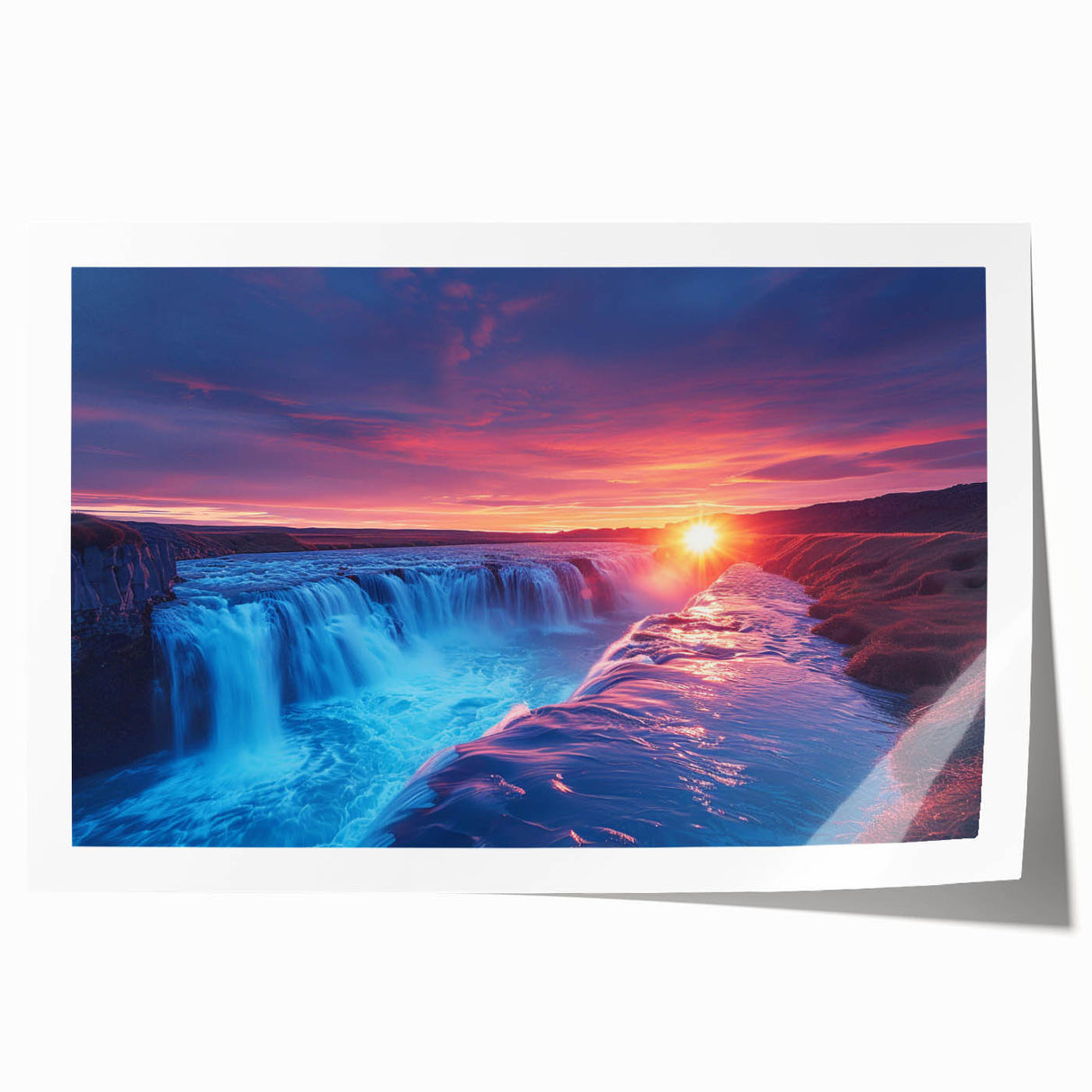 Rolled print of a serene Argentine landscape with lush greenery and a distant mountain, ideal for art wall dining room.