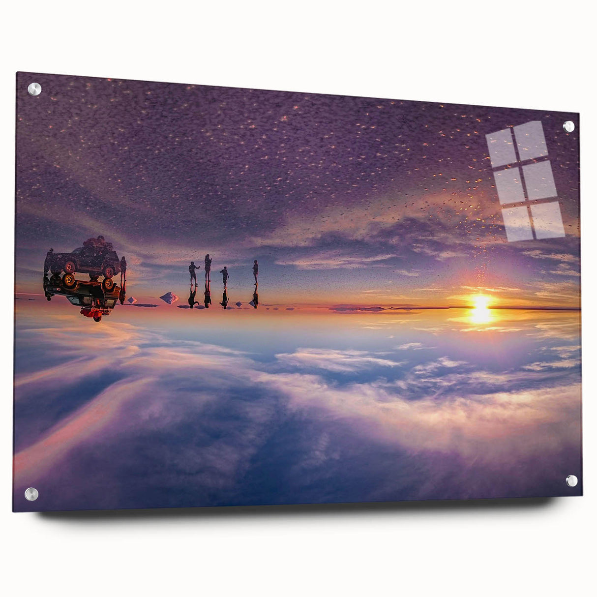 Acrylic print of a Bolivian landscape featuring earthy tones and abstract elements.