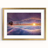 Extra large abstract art print of Bolivian scenery in textured gold frame, ideal for living room decor.