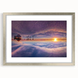 Abstract textured art print depicting a Bolivian landscape in muted earth tones, framed in silver, ideal for bedroom art.