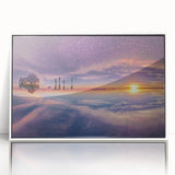 Framed acrylic print of a Bolivian landscape in art deco style, using muted earth tones, ideal for modern art wall decor.