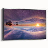 Framed canvas featuring a black and white vintage poster art of a Bolivian landscape, suitable for bedroom wall decor.