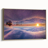 Framed canvas featuring a vintage-style landscape painting of Bolivian scenery, with muted earth tones.