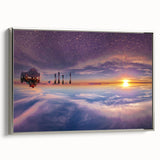 Framed canvas landscape art painting of a Bolivian scenery in vibrant colors on a black background.