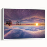 Vintage poster art of a scenic South American landscape in colorful hues on a large framed canvas.