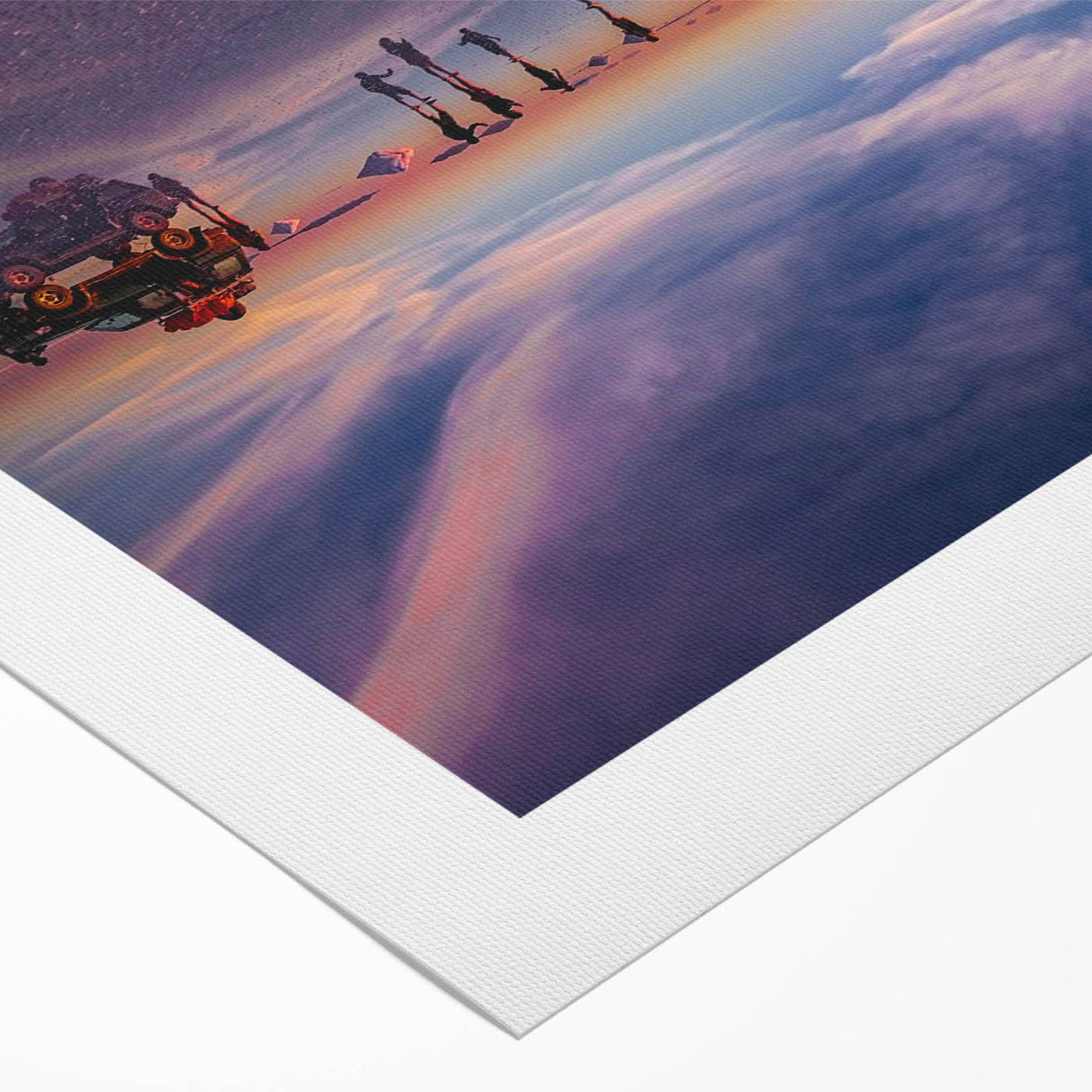 Art deco poster of a Bolivian landscape, featuring muted earth tones on a rolled canvas, suitable for dining room decor.