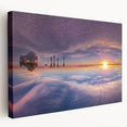 Large stretched canvas depicting a serene Bolivian landscape in earthy tones, ideal for kitchen wall art.