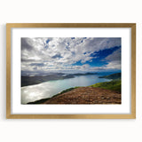 Extra large abstract art print depicting textured scenery of Brazil in gold frame, suitable for living room decor.