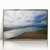 Mid-century modernist art depicting a scenic Brazilian landscape in muted earth tones on a framed acrylic print.